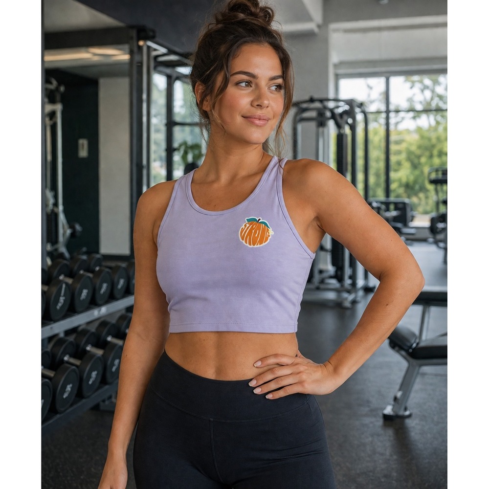 Gymshark Training Crop Tank Top Purple Strong Peach Graphic Racerback Large